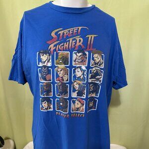 Street Fighter II Ken Ryu Guile Blanca Capcom Men's Blue T Shirt Size XL Cotton